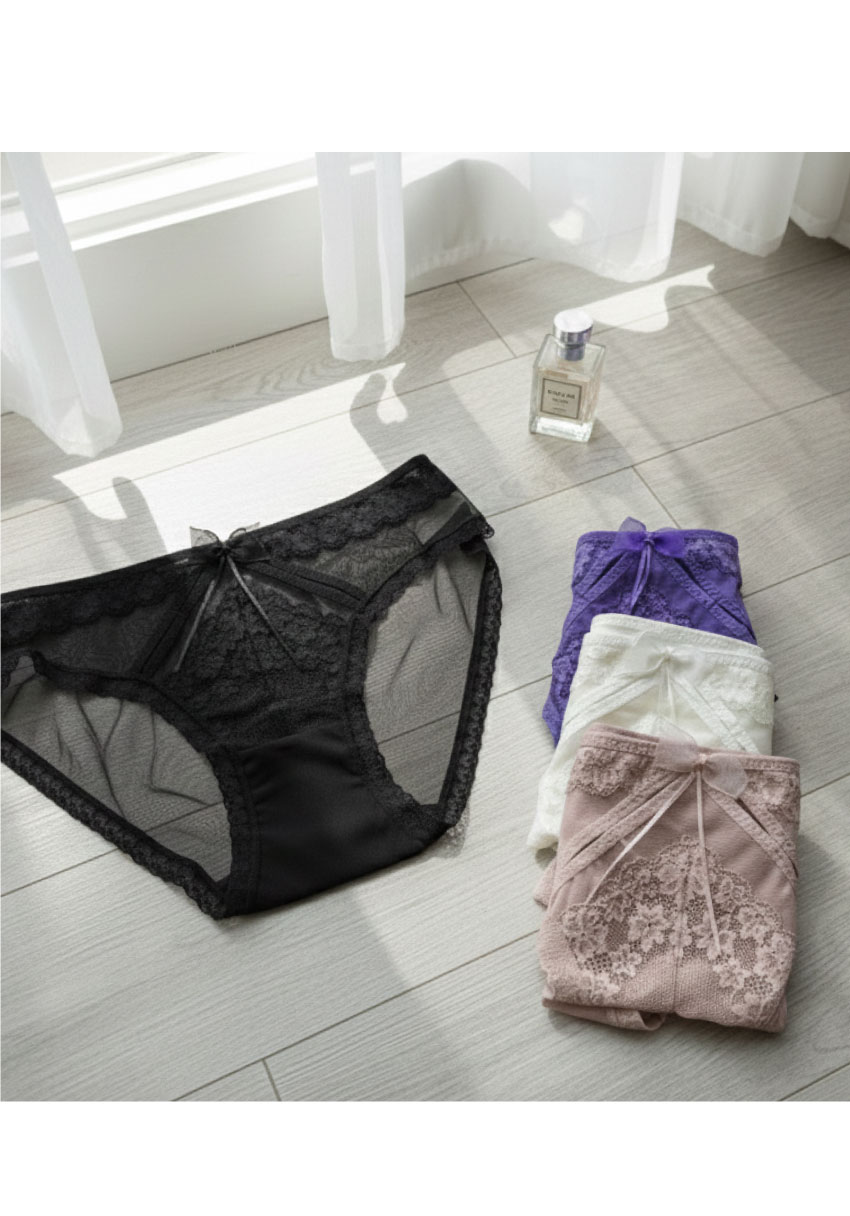 前微簍空網紗蕾絲條低腰三角褲 (紫色) FREE