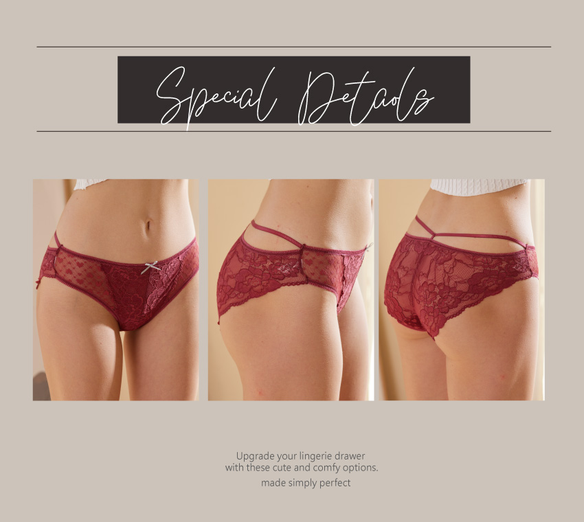 蕾絲性感內褲女低腰三角褲 (酒紅色)