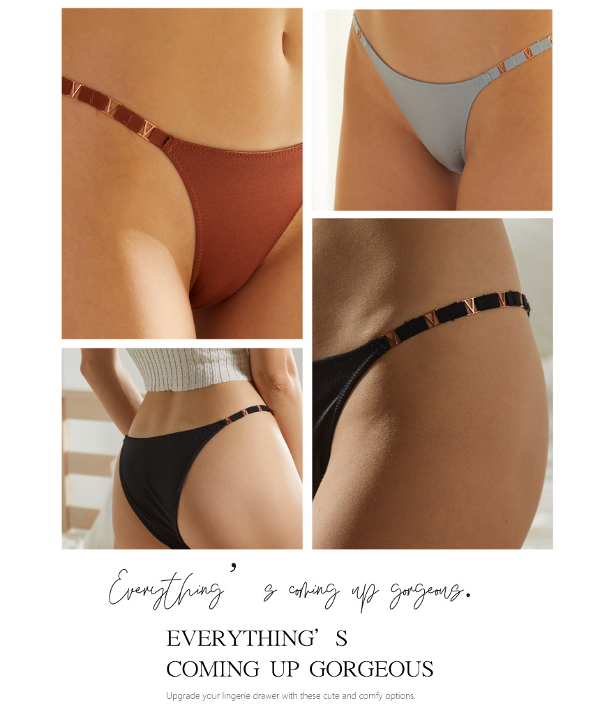 時尚造型V型金屬字母感三角褲 (咖啡) M-L