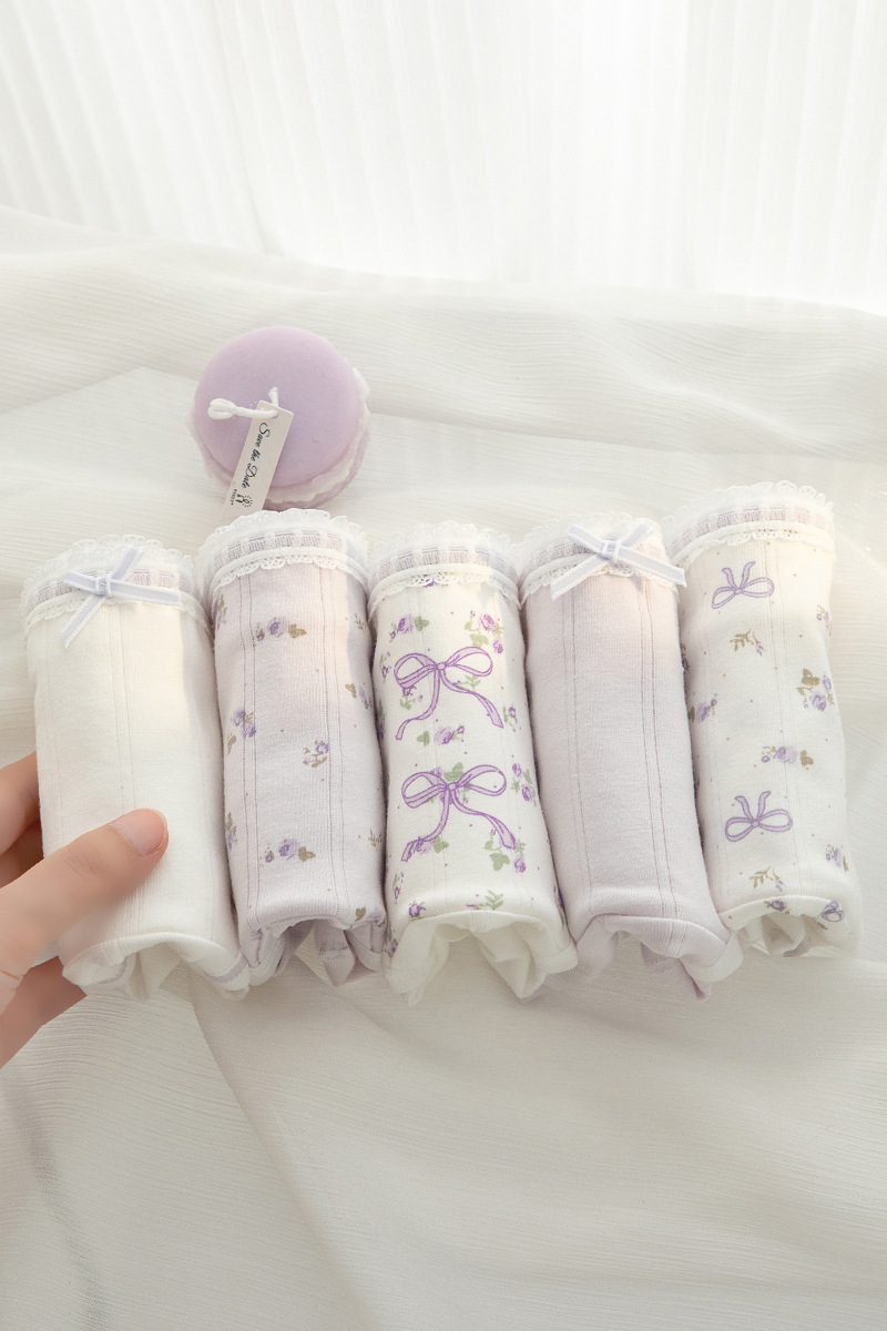 Cotton ss 紫色蝴蝶碎花棉質三角內褲(淺紫色) L-XL