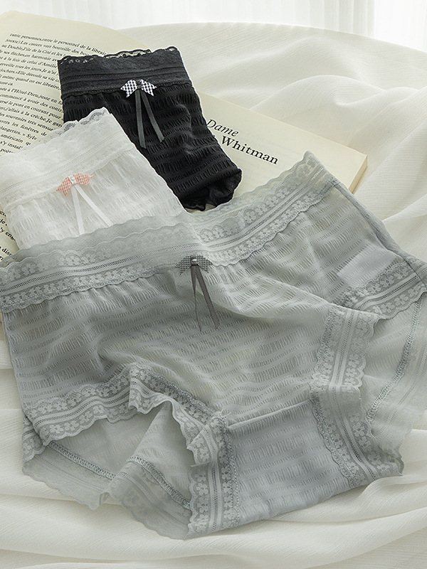 日系薄款高透氣花邊三角內褲(灰色) L