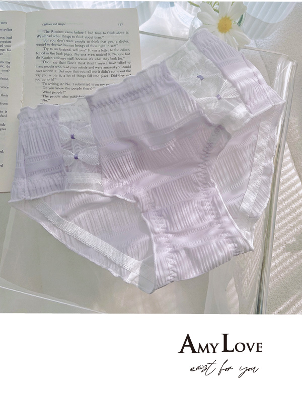 日系浪漫甜美前蝴蝶結泡泡軟紗三角褲 (淺紫色) M-L