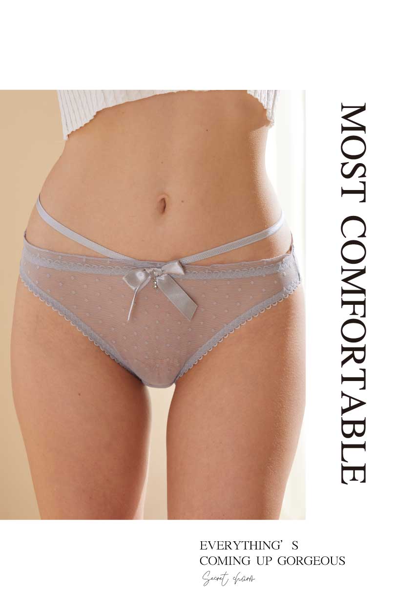 前鑽石緞帶蝴蝶結細帶低腰三角褲 (白色) M-L