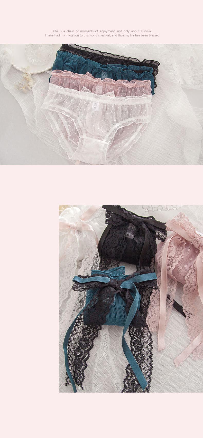 日系高透氣網紗蝴蝶結可愛性感三角褲 (粉色) M-XL