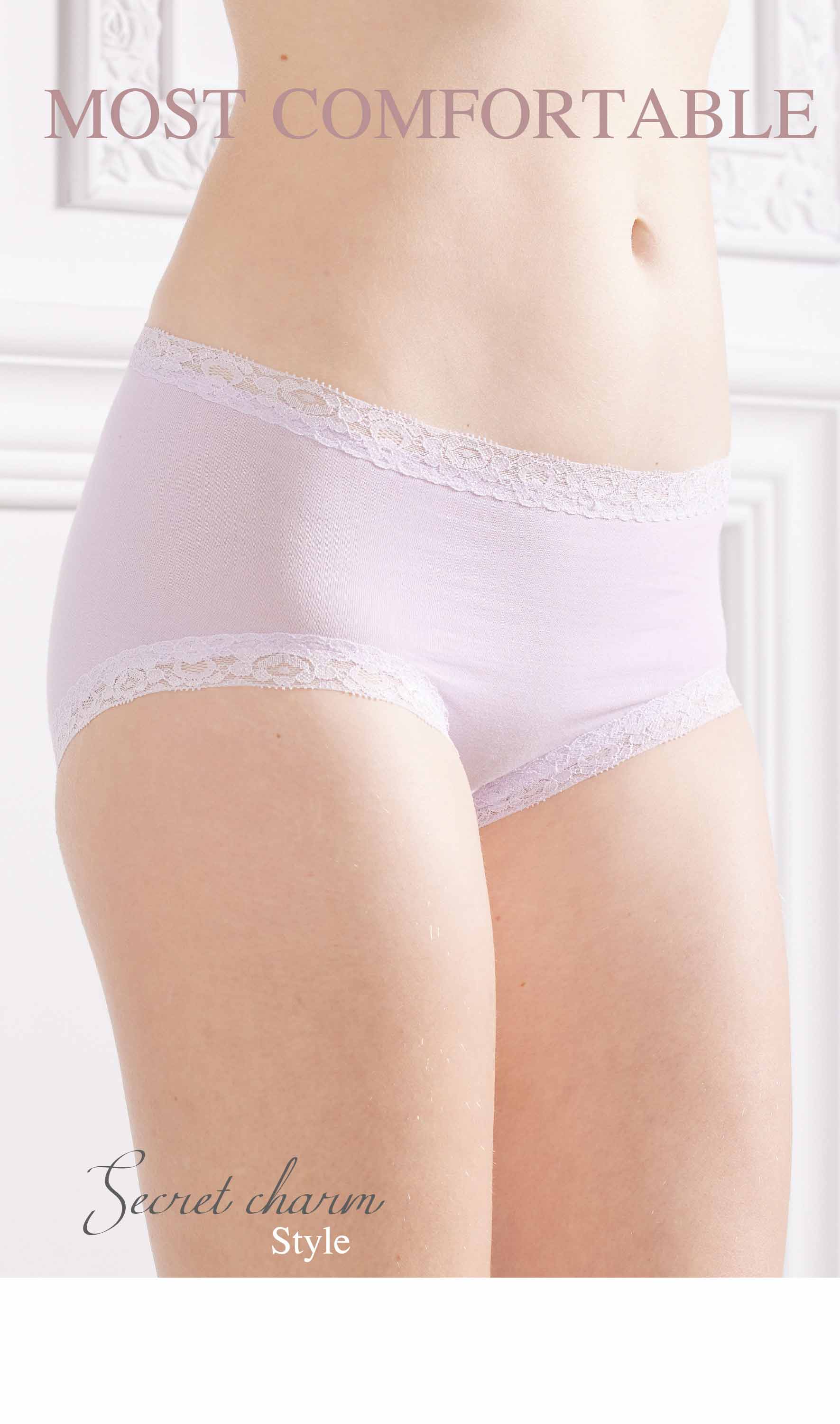 日系素棉質褲腳滾小條蕾絲包臀小平口內褲 ()