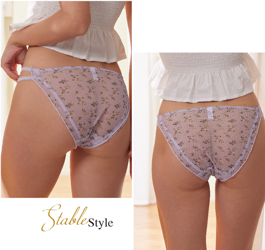 高透氣網紗小條蕾絲性感三角褲 (紫色)