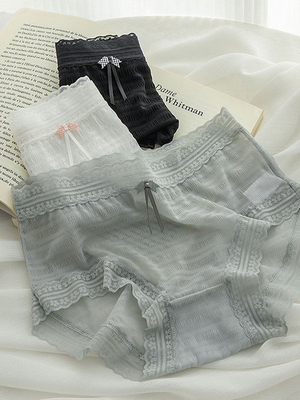 日系薄款高透氣花邊三角內褲(灰色) L