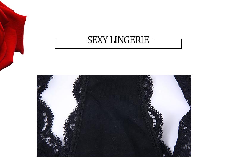 法式性感三角地帶蕾絲低腰丁字褲 (黑色)