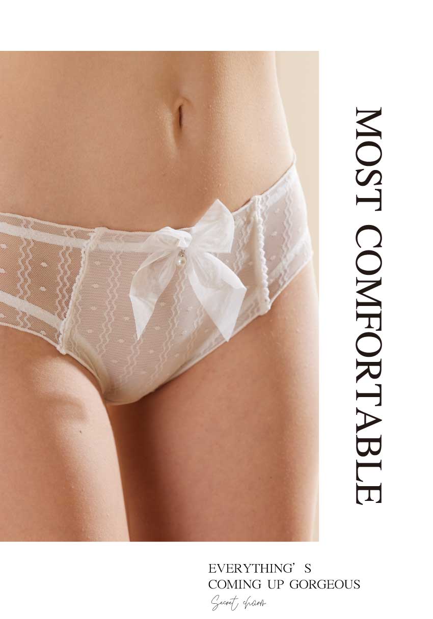 前精緻甜美蝴蝶結網紗低腰三角褲 (水藍白色) M-L