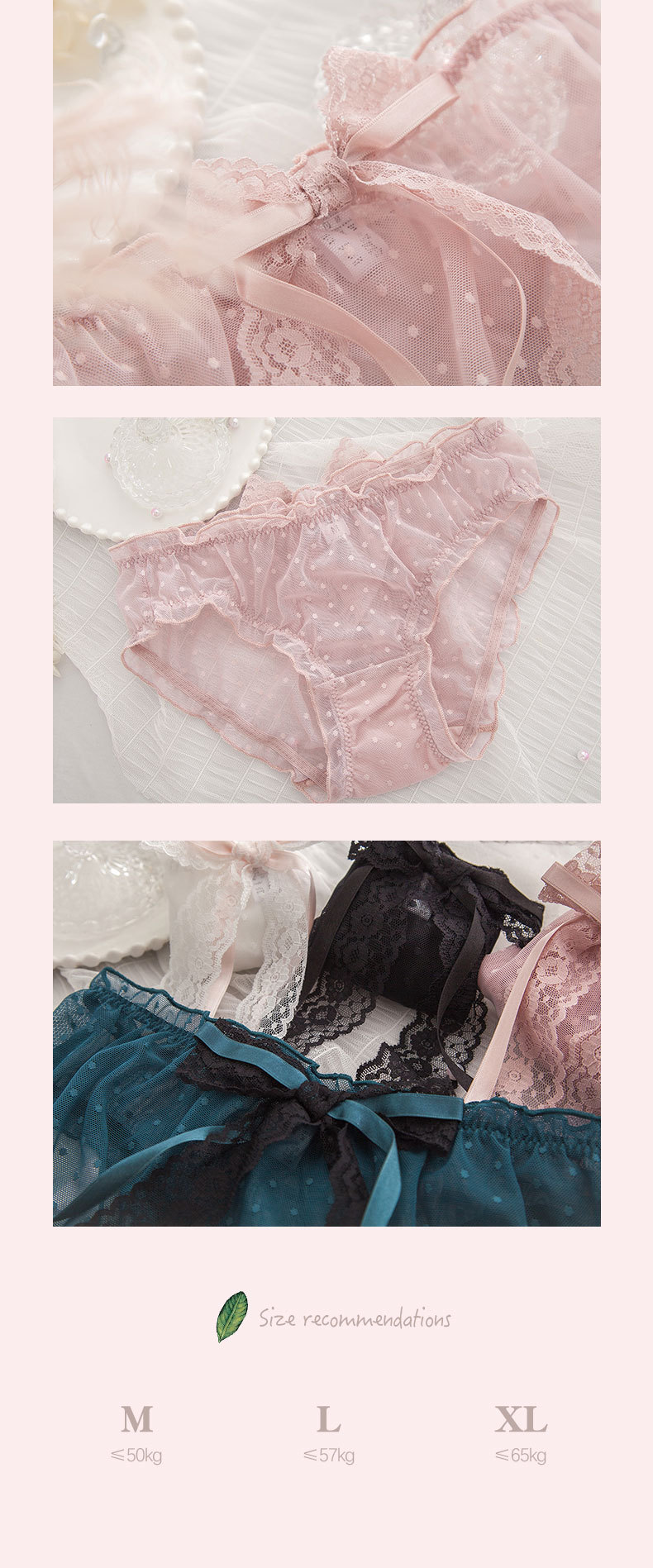 日系高透氣網紗蝴蝶結可愛性感三角褲 (湖水藍) M-XL