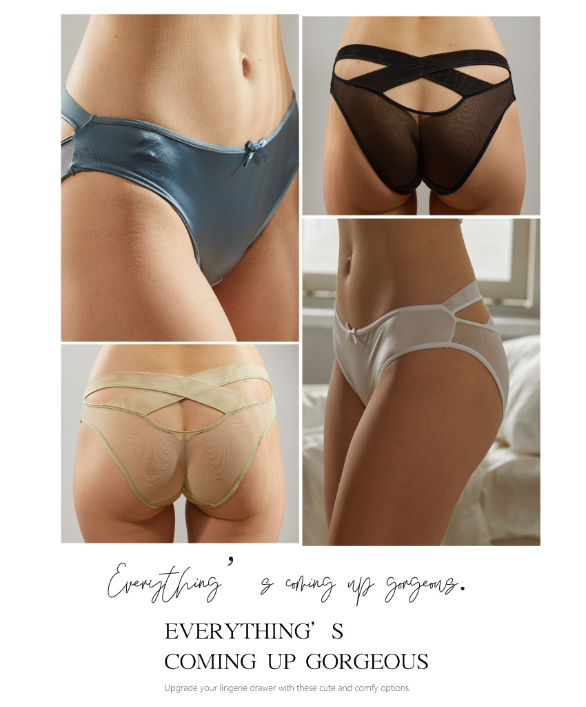 緞面低腰性感時尚簍空三角褲 (黑色) M-L