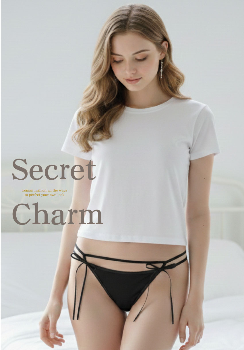 簍空線條月光緞面條低腰三角褲 (紅色) M-L