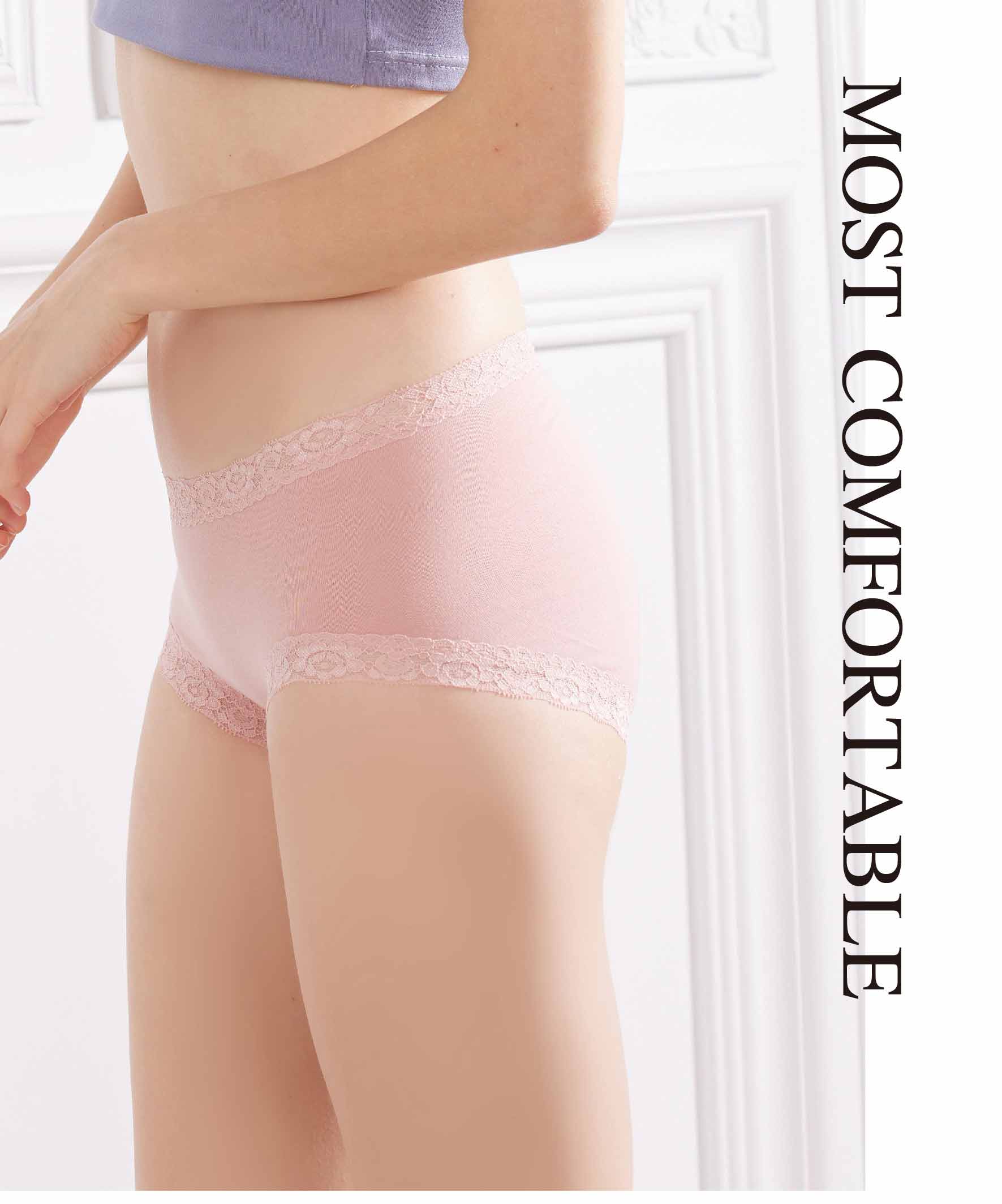 日系素棉質褲腳滾小條蕾絲包臀小平口內褲 ()