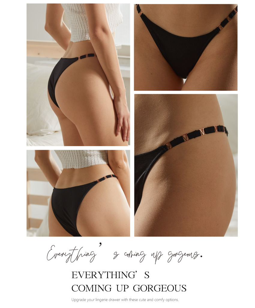 時尚造型V型金屬字母感三角褲 (黑色) M-L