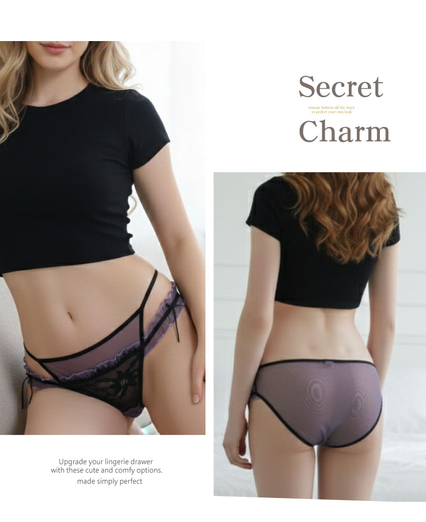 小浪漫蕾絲簍空蕾絲低腰三角褲 (紫色) M-L