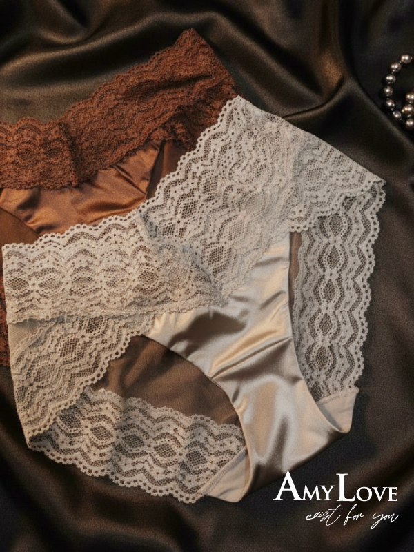 簍空小花蕾絲輕奢緞面條低腰三角褲 (咖啡) L-XL