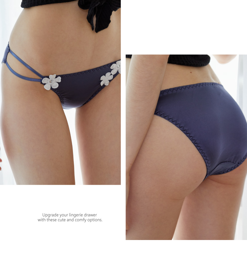 小花刺繡絲滑雙細條三角褲 (粉色) L-XL