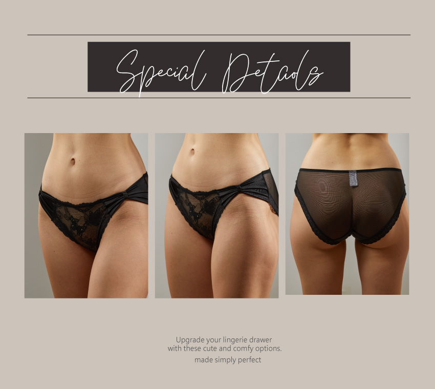 緞面雙蝴蝶結蕾絲花低腰性感網紗三角褲 (藍色) M-L