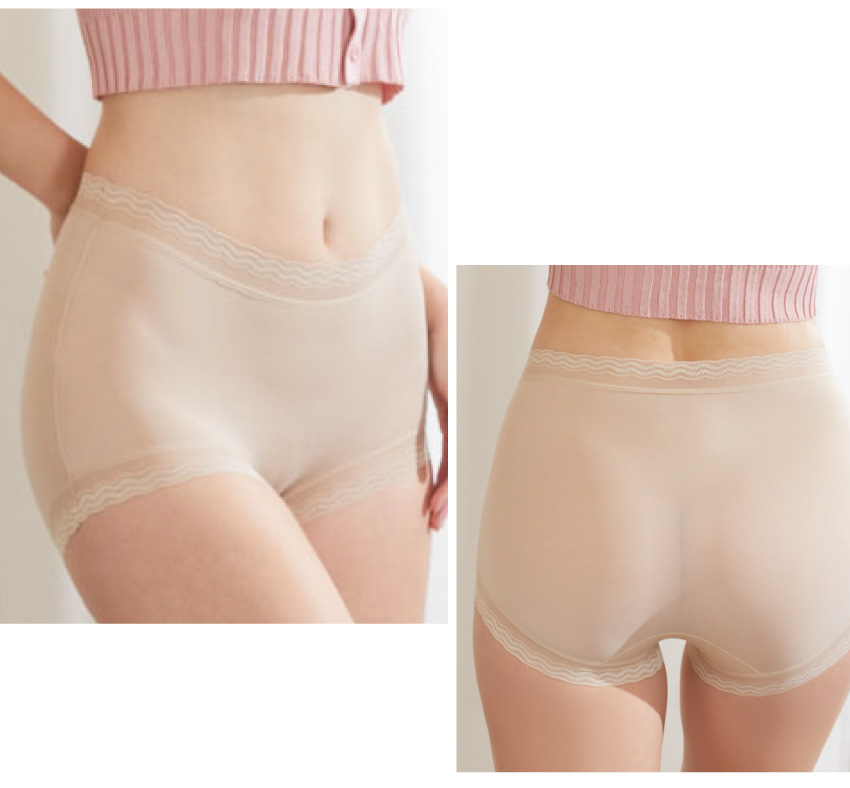 高彈超薄雲感無痕透氣蕾絲波邊小平口褲(霧藍) M-XL