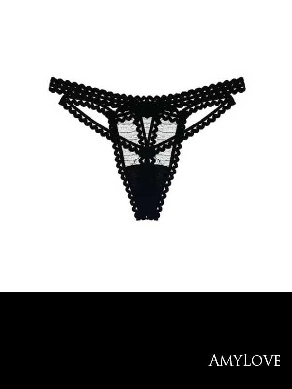 法式性感交叉誘惑蕾絲低腰丁字褲 (黑色)