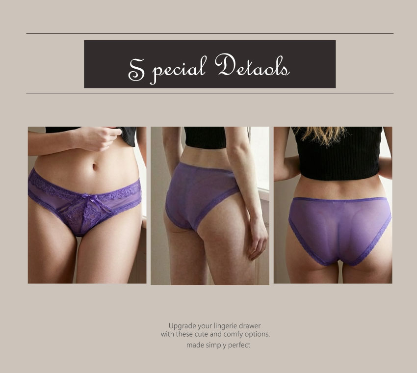 前微簍空網紗蕾絲條低腰三角褲 (紫色) FREE