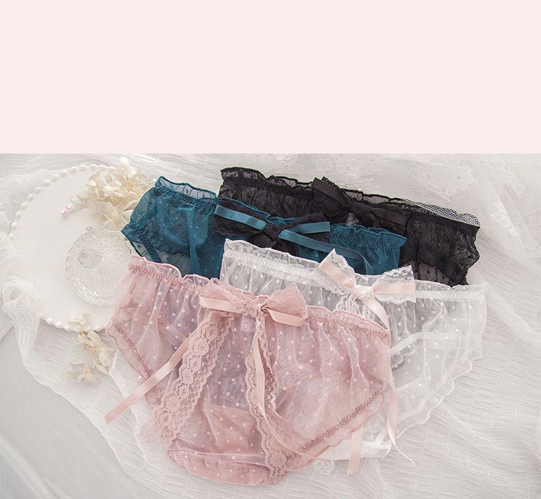 日系高透氣網紗蝴蝶結可愛性感三角褲 (白色) M-XL