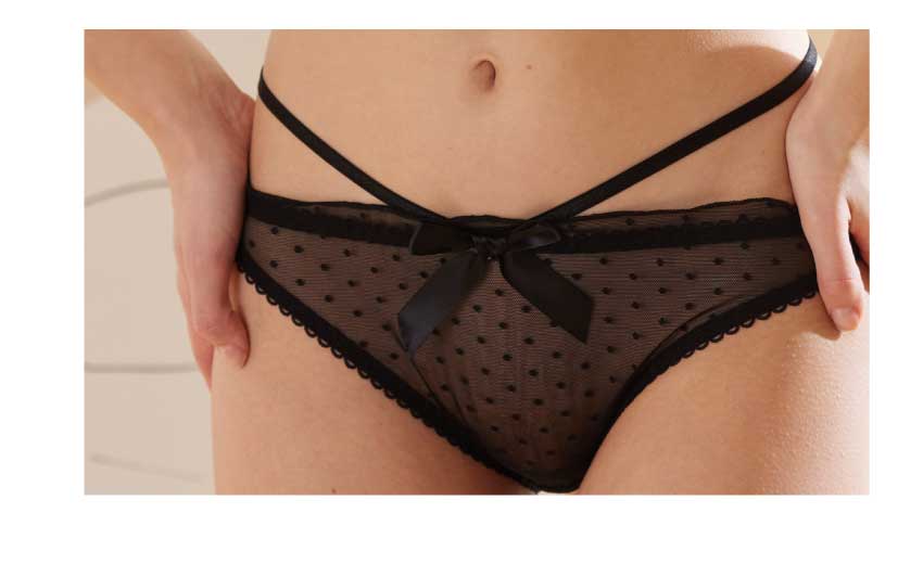 前鑽石緞帶蝴蝶結細帶低腰三角褲 (白色) M-L