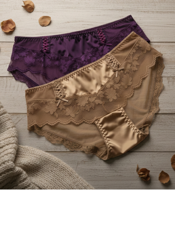 前小交叉網紗蕾絲緞面條低腰三角褲 (咖啡色) FREE