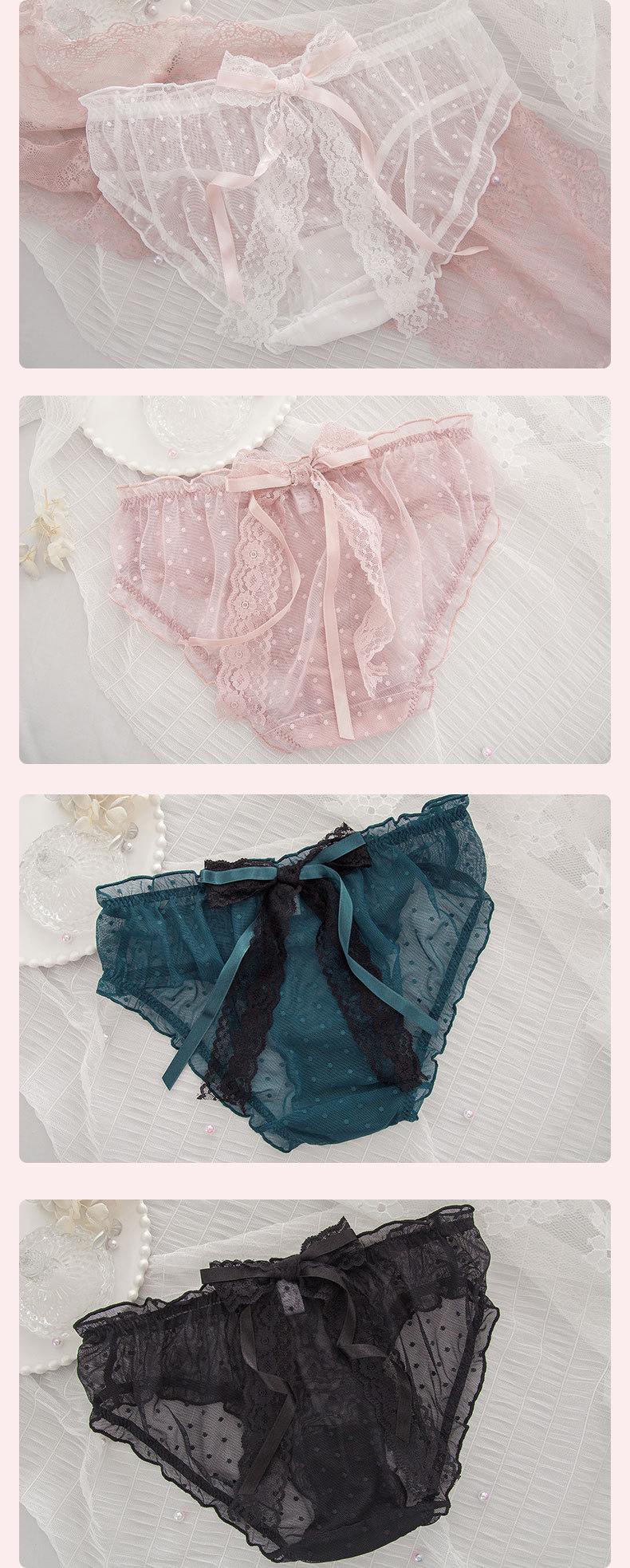 日系高透氣網紗蝴蝶結可愛性感三角褲 (白色) M-XL