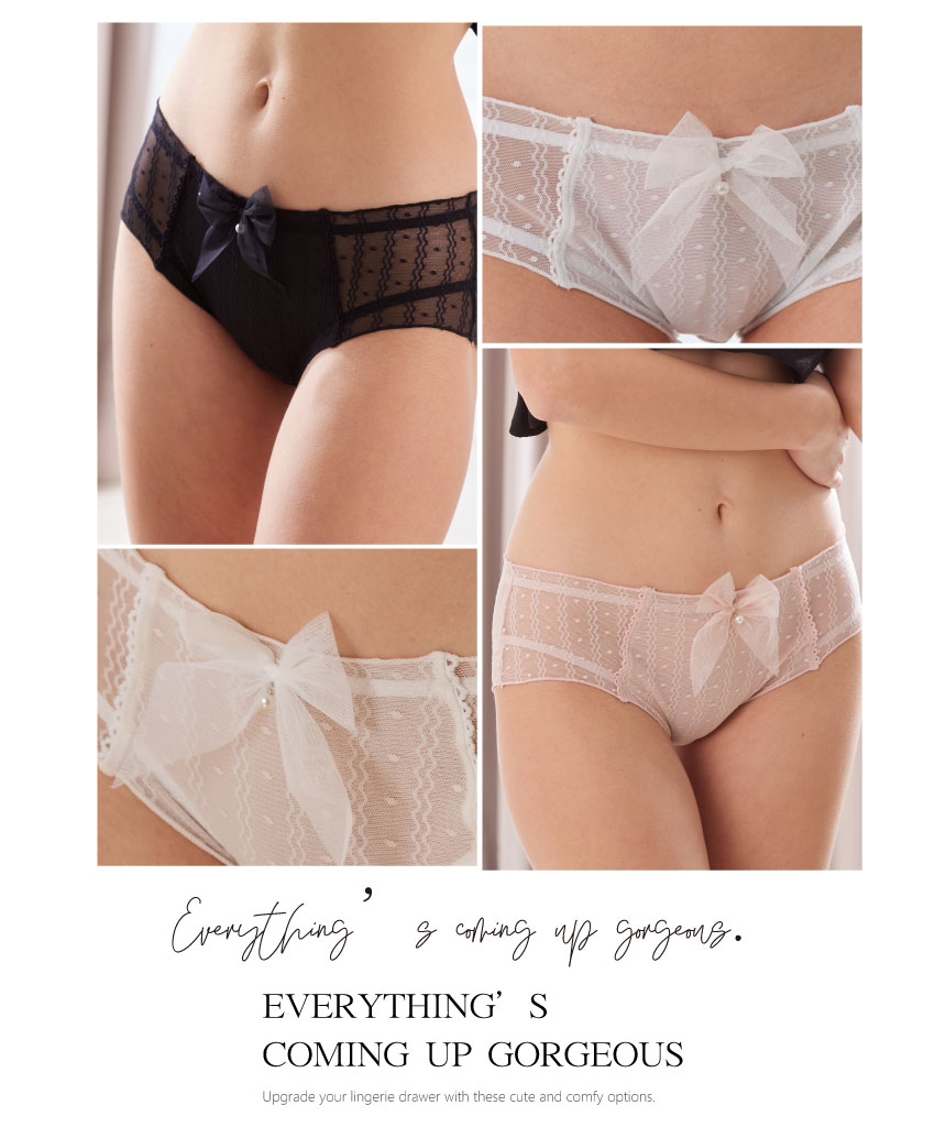 前精緻甜美蝴蝶結網紗低腰三角褲 (水藍白色) M-L