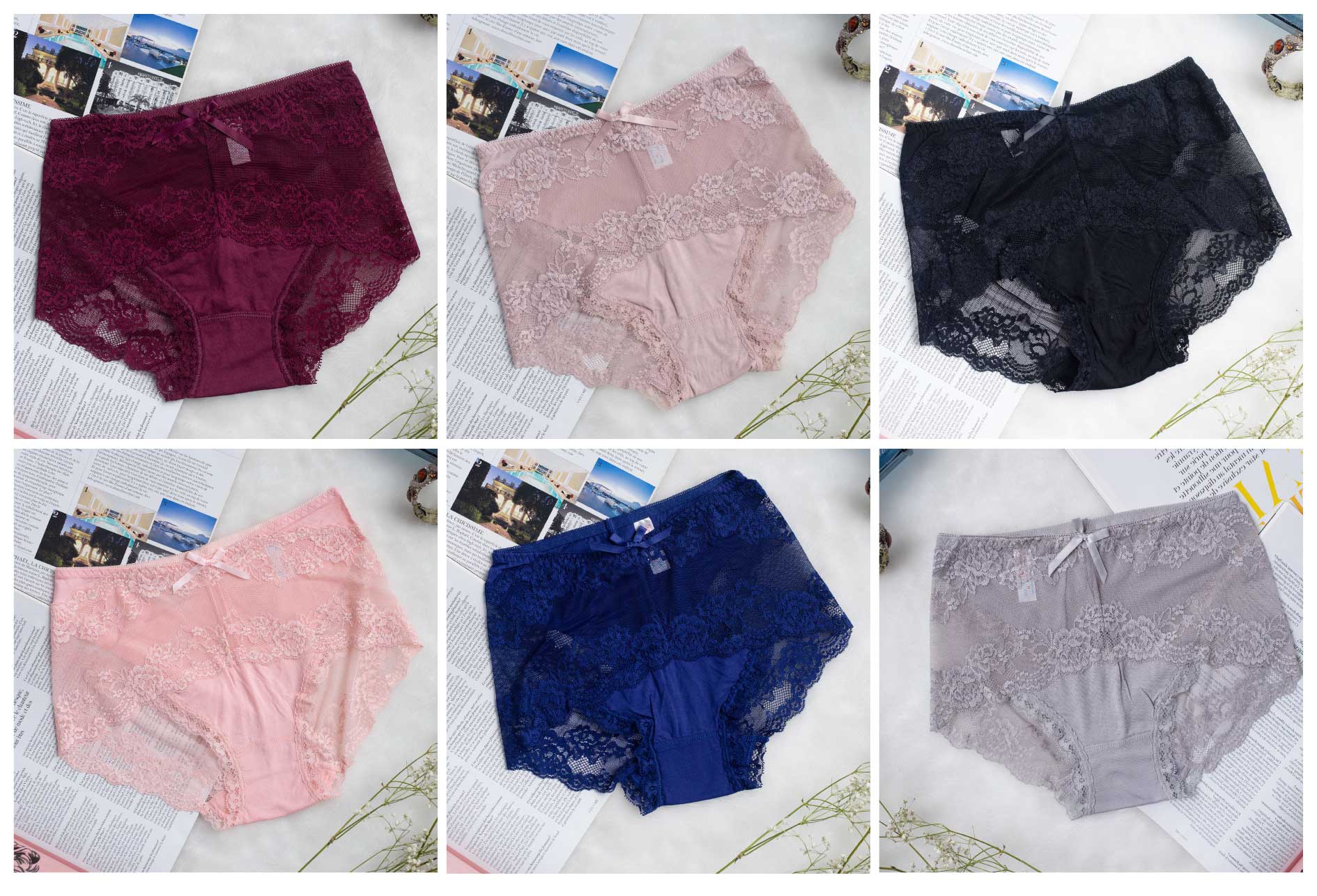 日系精美高腰款莫代爾棉蕾絲無痕精美內褲 (酒紅)