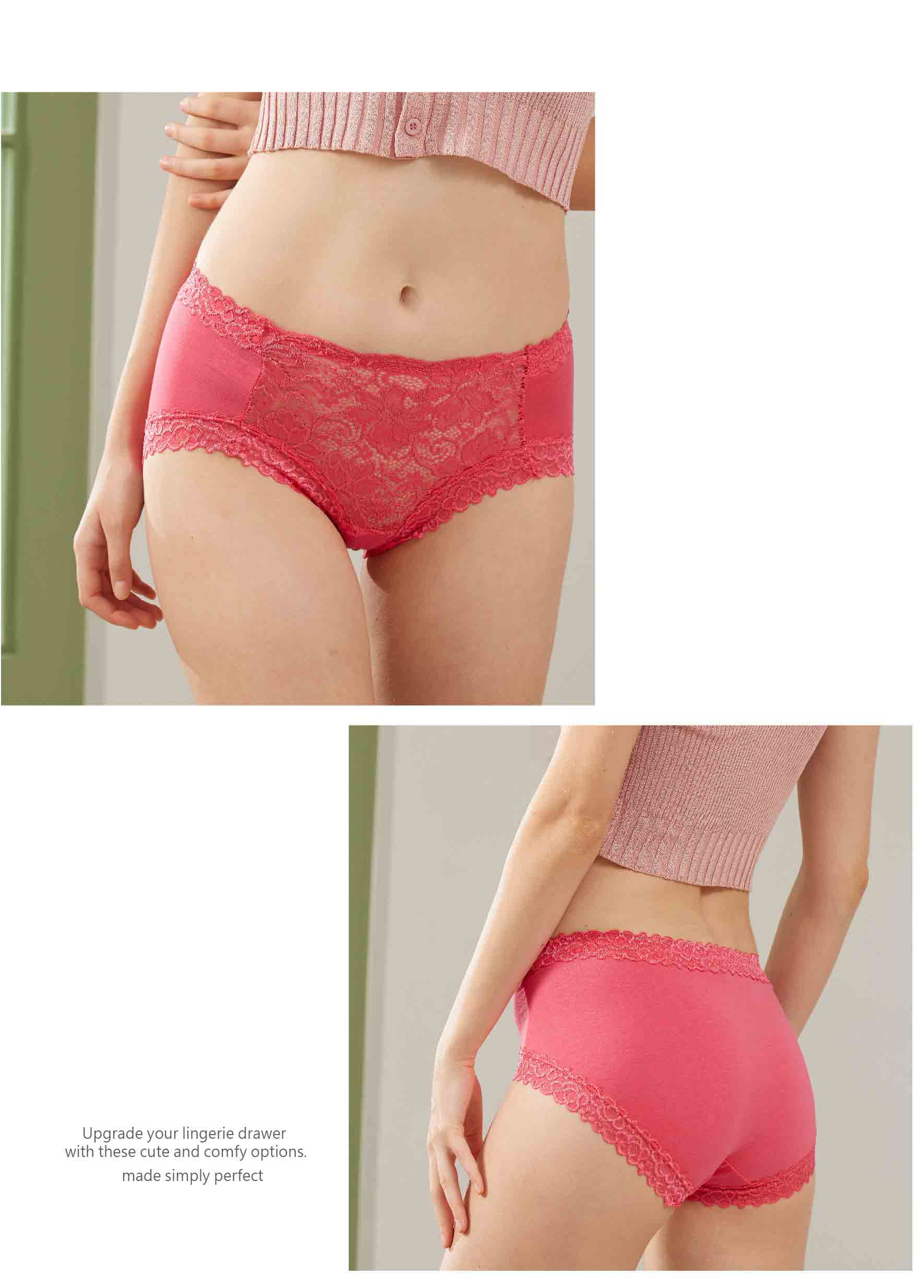 親膚柔感簍空蕾絲蠶絲高級褲 (粉藕色)