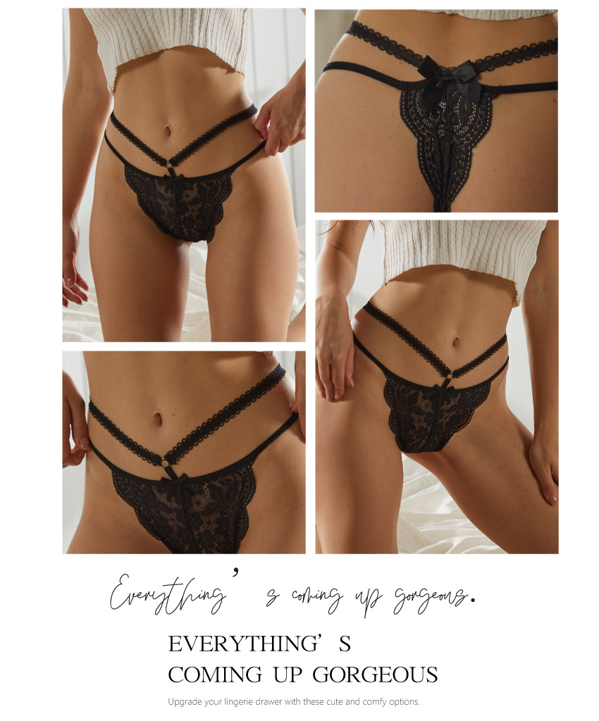 性感雙細條蕾絲時尚丁字褲 (黑色) FREE