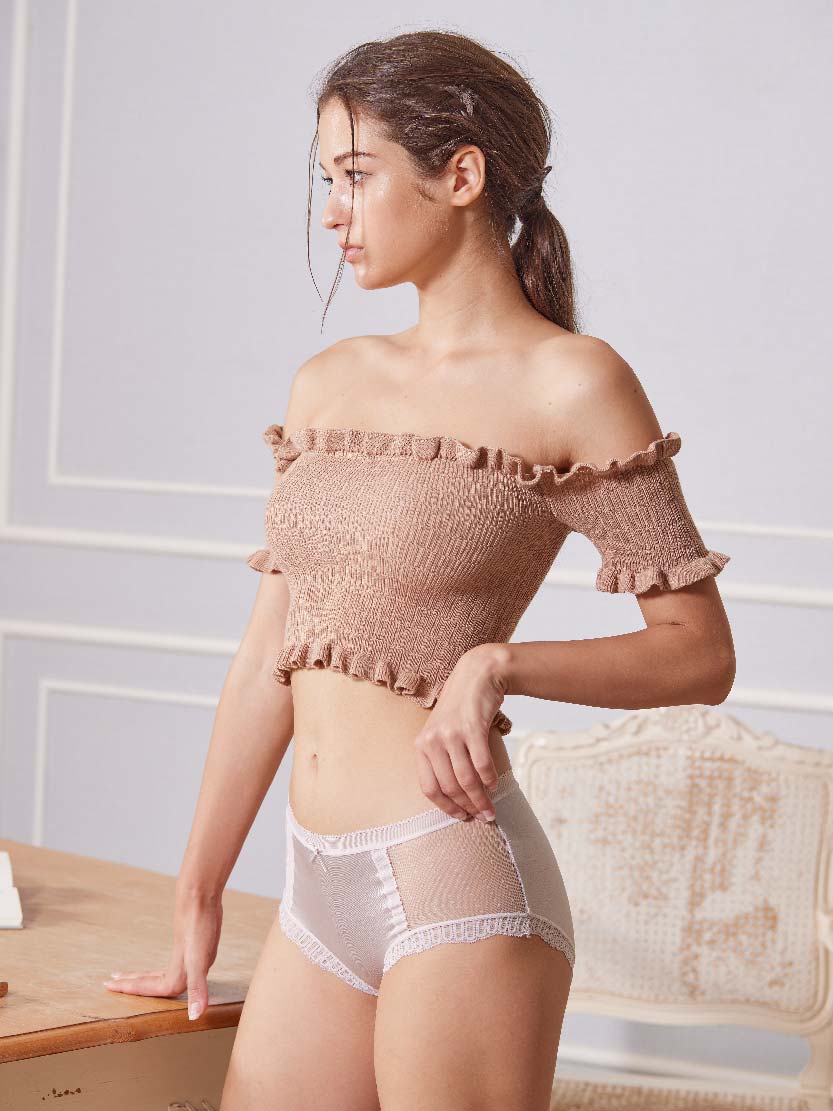 輕奢．絲綢感無痕透氣中腰蕾絲三角褲(嫩粉)L-XL