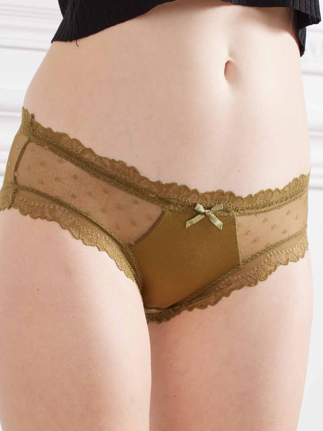 前點點性感蕾絲三角褲 (墨綠色) M-XL