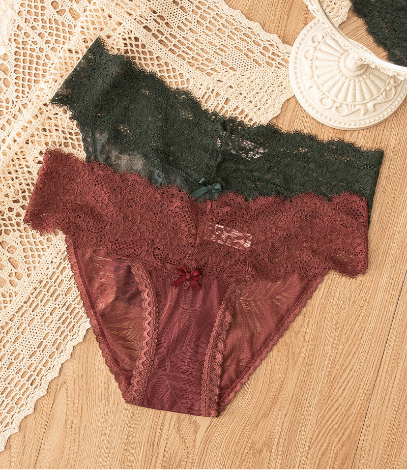 性感甜心蕾絲低腰三角褲 (豆沙) FREE