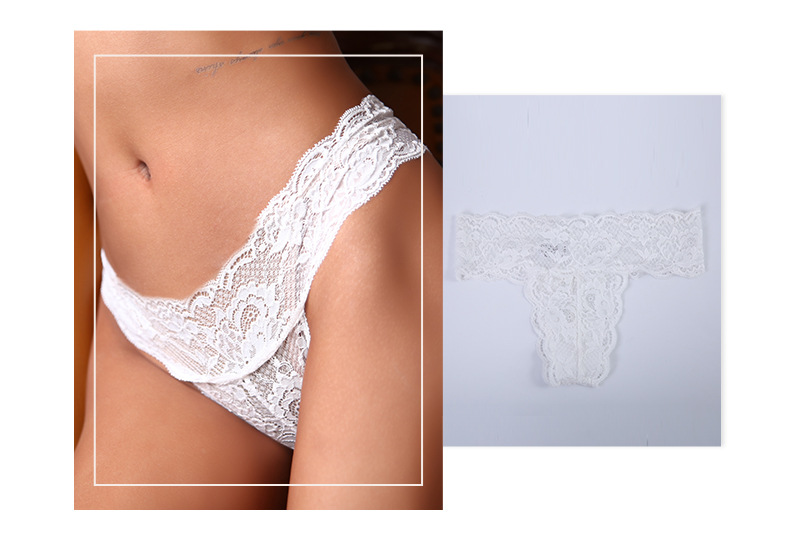 法式性感三角地帶蕾絲低腰丁字褲 (黑色)