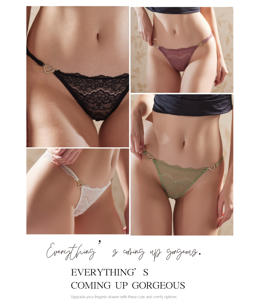 愛心鑽飾蕾絲低腰蕾絲性感三角褲 (綠色) M-L