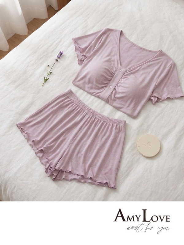 輕柔 莫黛爾V領居家睡衣睡褲莫黛爾 (奶黃色) L