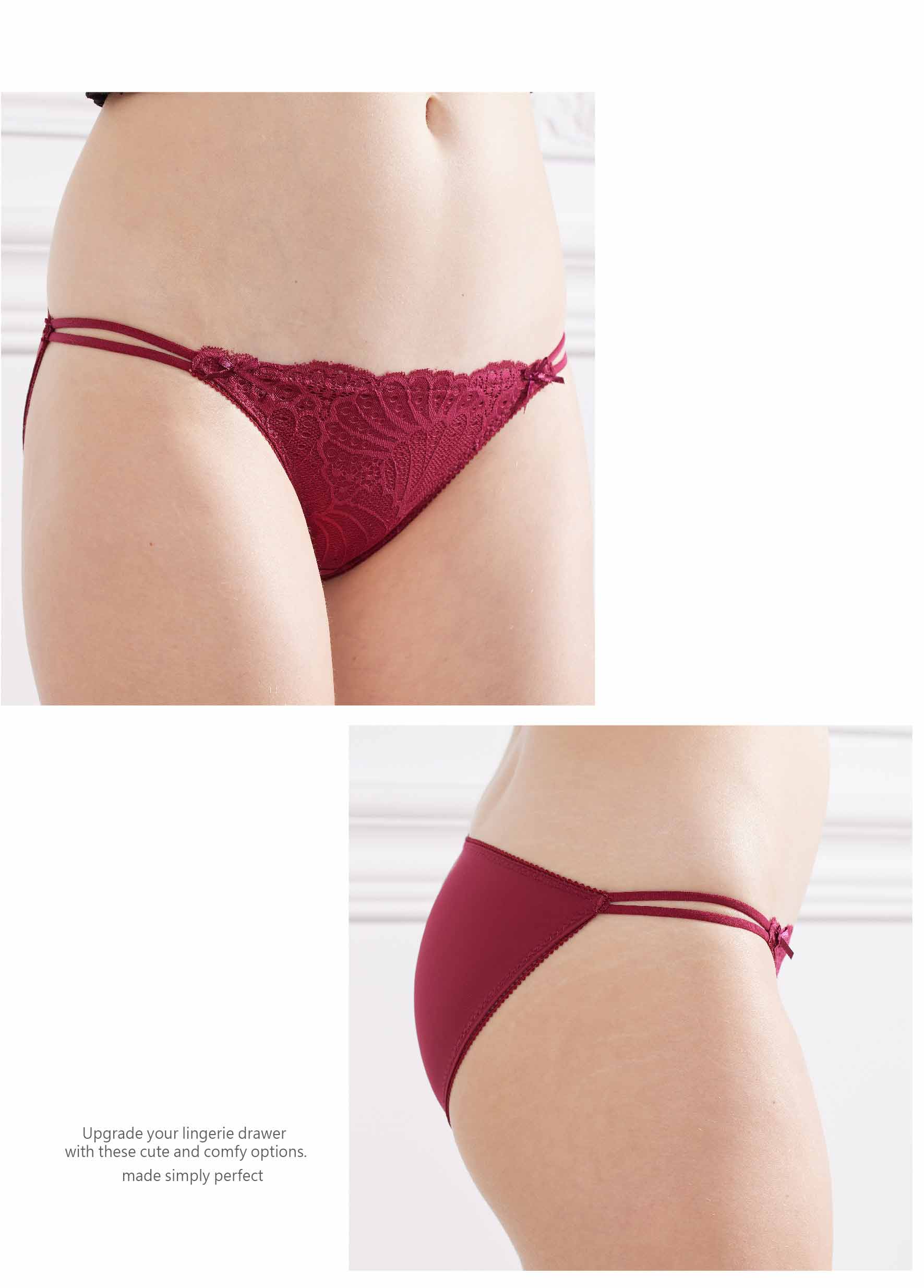 性感細條蕾絲包臀三角褲 (紅色)