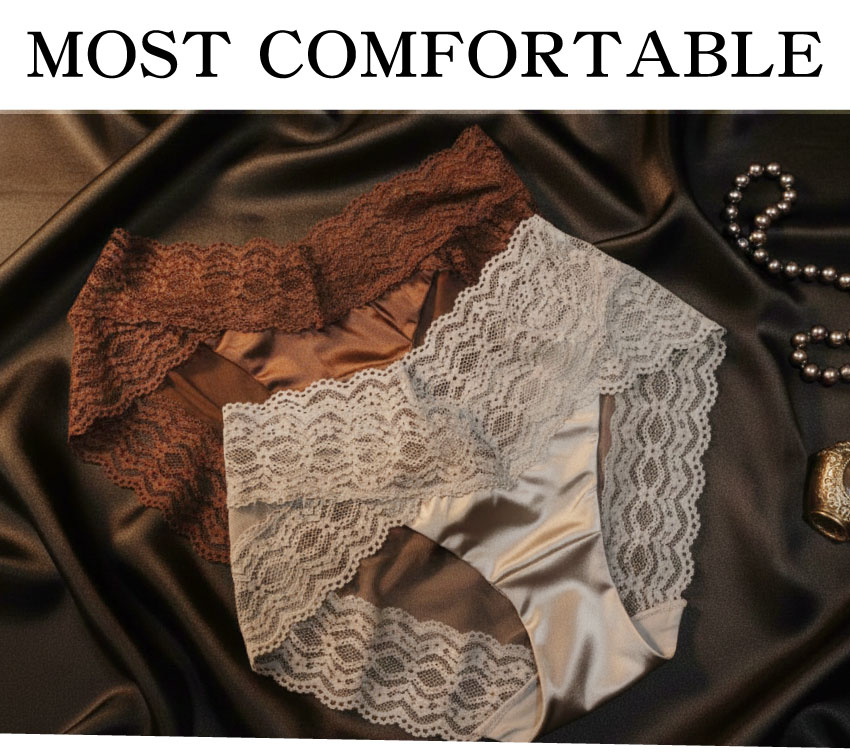 簍空小花蕾絲輕奢緞面條低腰三角褲 (咖啡) M-L