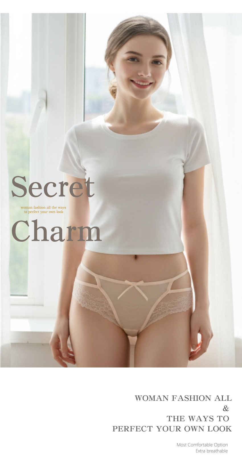 小情事蕾絲簍空蕾絲低腰三角褲 (白色) M-L