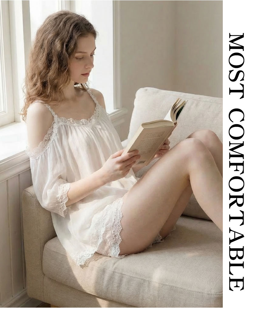 花邊一字型 居家寬鬆睡衣睡褲組 (白色) L