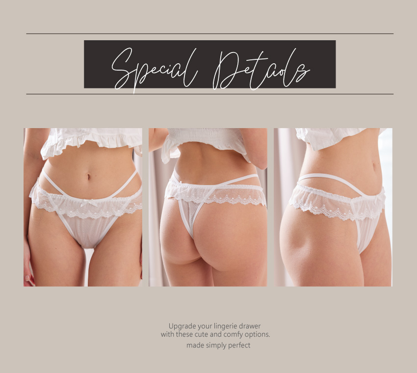 性感花邊蕾絲邊細帶性感誘惑丁字褲 (純潔白)