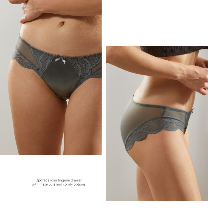 緞面蕾絲花低腰性感三角褲 (白色) M-L