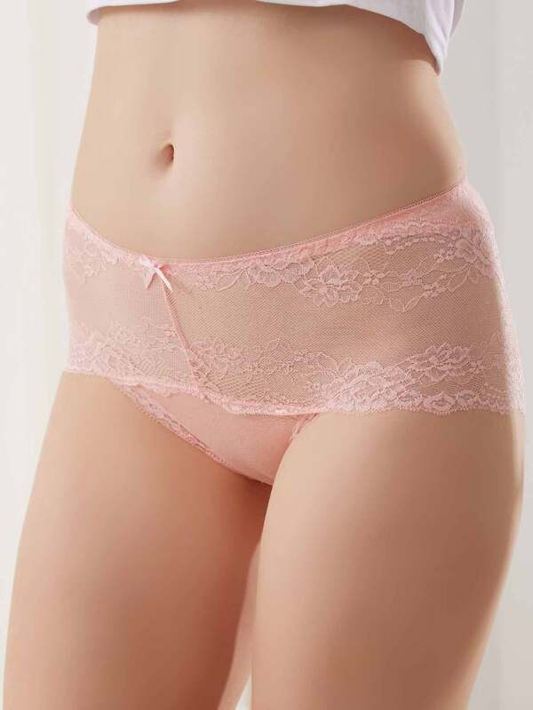 莫代爾棉蕾絲無痕內褲 (粉) M-XL