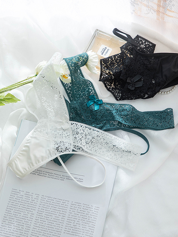 網紗細帶鏤空蜜桃臀性感蕾絲丁字褲 (黑色) M-L