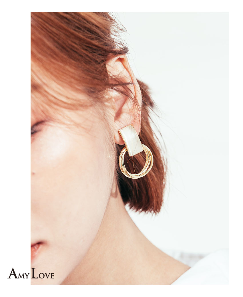 925銀針．幾何方形貓眼石．銀針耳飾 耳環