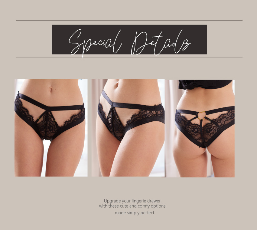 時尚造型愛心飾環性感蕾絲丁字褲 (性感黑) FREE