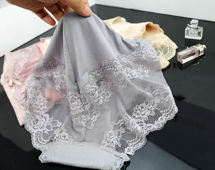 日系精美高腰款莫代爾棉蕾絲無痕精美內褲 (酒紅)